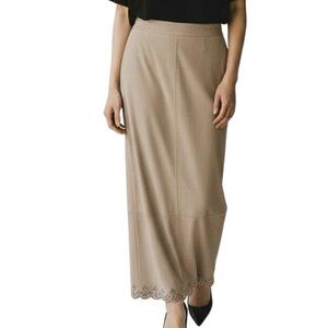 Liz Claiborne Micro Suede High Waist Maxi Skirt  Column Tan Cutout Hemline Size…